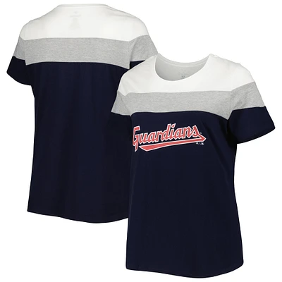 T-shirt colorblock Cleveland Guardians grande taille bleu marine/gris chiné pour femme