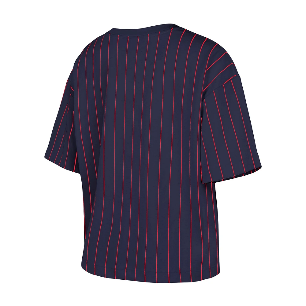 Women's New Era Navy Cleveland Guardians Boxy Pinstripe T-Shirt