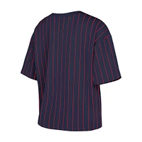Women's New Era Navy Cleveland Guardians Boxy Pinstripe T-Shirt