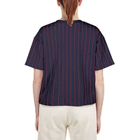 Women's New Era Navy Cleveland Guardians Boxy Pinstripe T-Shirt
