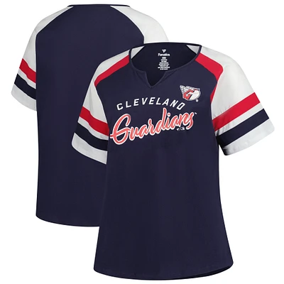 T-shirt à encolure en V pour femme, bleu marine, Cleveland Guardians, grande taille
