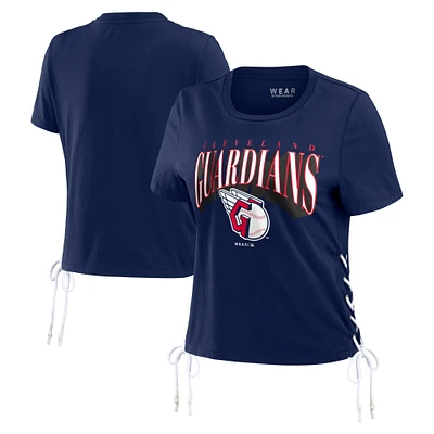 T-shirt court à lacets sur le côté des Cleveland Guardians WEAR by Erin Andrews pour femmes, bleu marine