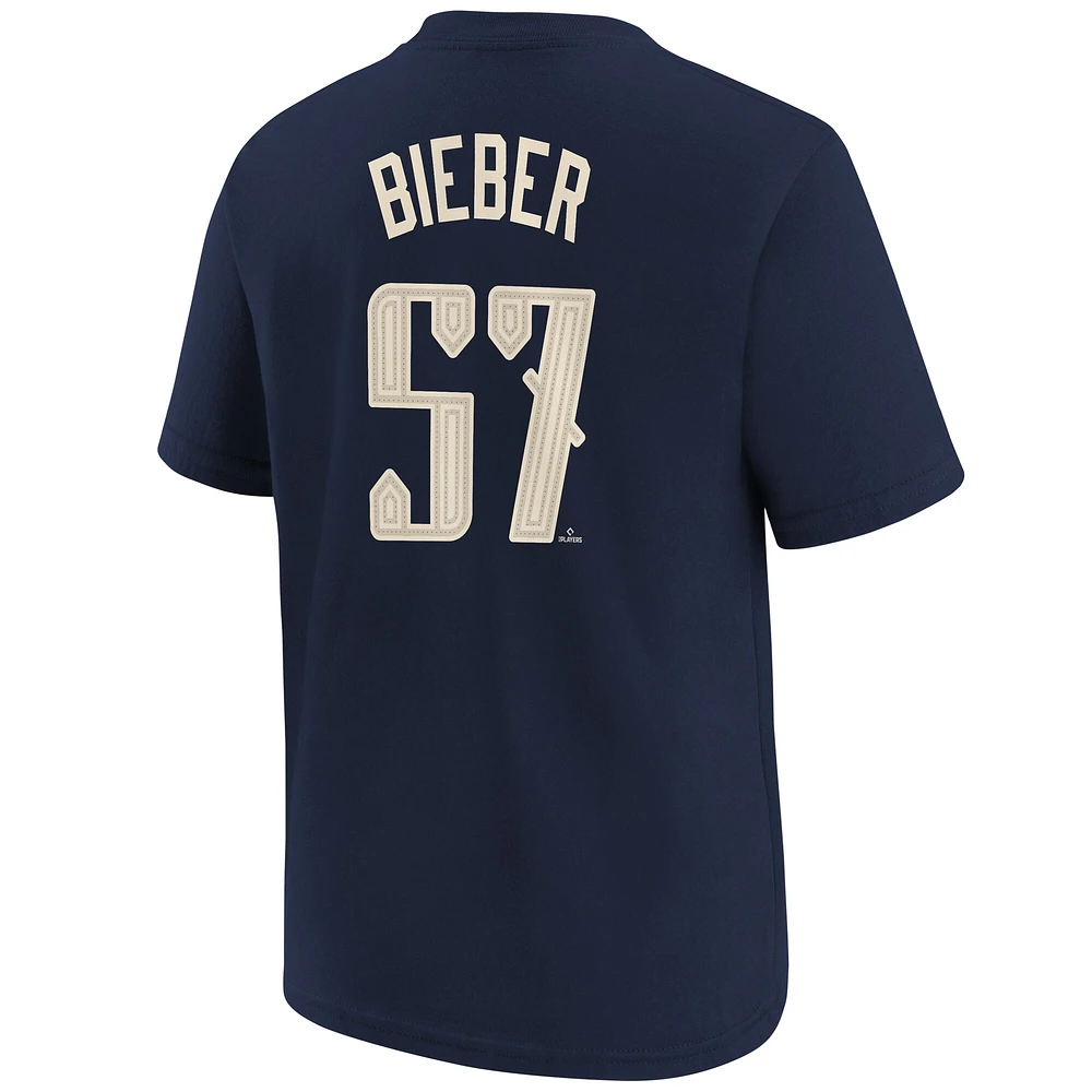 Youth Nike Shane Bieber Navy Cleveland Guardians 2024 City Connect Name & Number T-Shirt