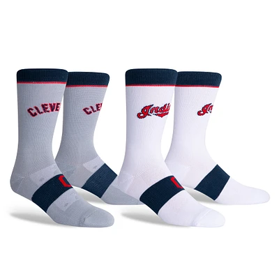 Lot de deux paires de chaussettes d'uniforme des Indians de Cleveland pour la maison et l'extérieur