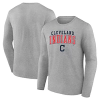 Men's Fanatics Heather Gray Cleveland Indians Cooperstown Collection Iconic Logo Long Sleeve T-Shirt