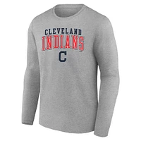 Men's Fanatics Heather Gray Cleveland Indians Cooperstown Collection Iconic Logo Long Sleeve T-Shirt
