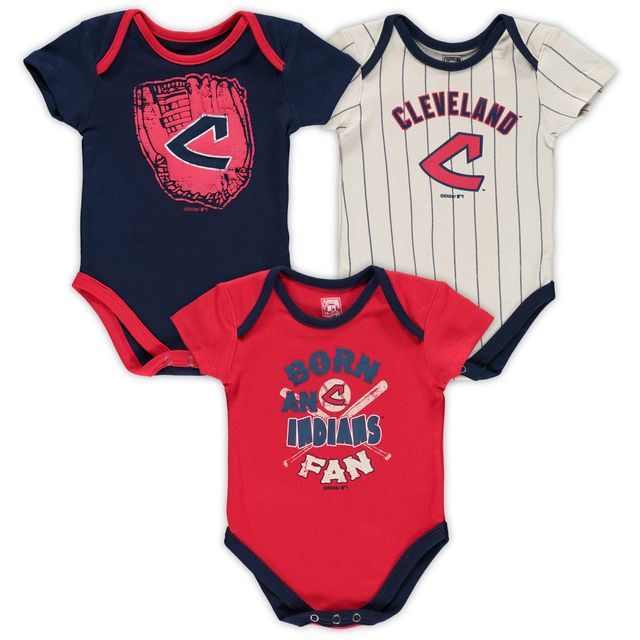 Nouveau-né bleu marine/rouge/crème Cleveland Indians - Lot de trois bodys numéro un