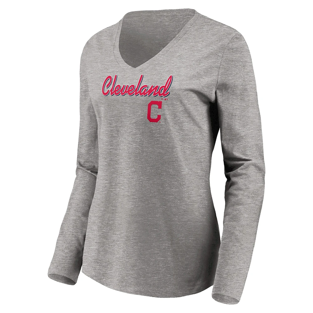 Women's Fanatics Navy/Heathered Gray Cleveland Indians Team V-Neck T-Shirt Combo Set