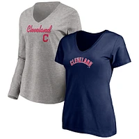 Women's Fanatics Navy/Heathered Gray Cleveland Indians Team V-Neck T-Shirt Combo Set
