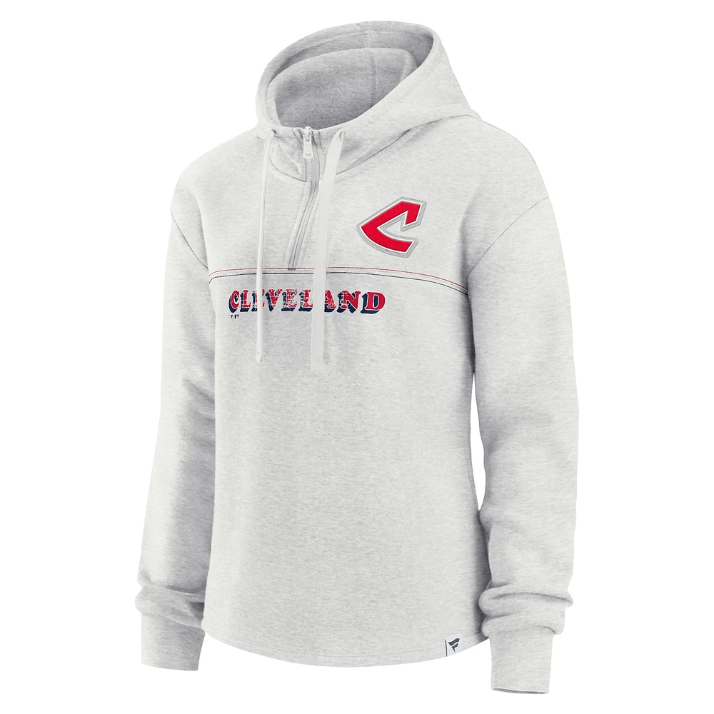 Women's Fanatics Oatmeal Cleveland Indians Cooperstown Collection True Classics Legacy Quarter-Zip Hoodie