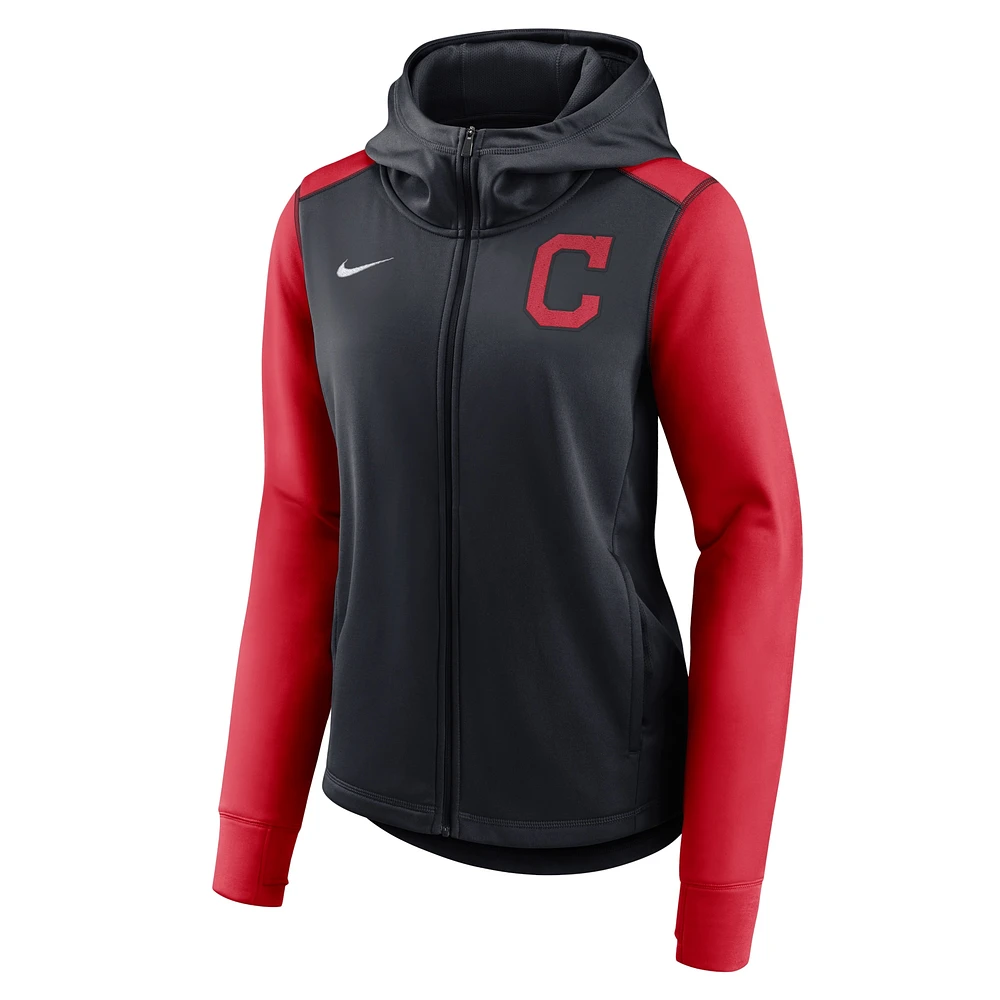 Women's Nike Navy/Red Cleveland Indians Authentic Collection Baseball Performance Full-Zip Hoodie