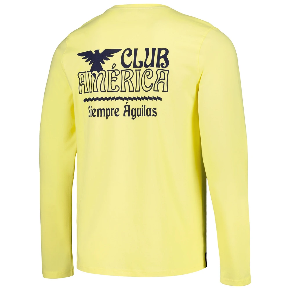 Men's Yellow Club America Slogan Relaxed Long Sleeve T-Shirt
