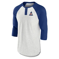 Men's Fanatics Ash/Blue CO Rockies True Classics Better Believe Raglan Henley 3/4-Sleeve T-Shirt
