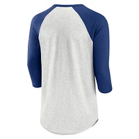 Men's Fanatics Ash/Blue CO Rockies True Classics Better Believe Raglan Henley 3/4-Sleeve T-Shirt