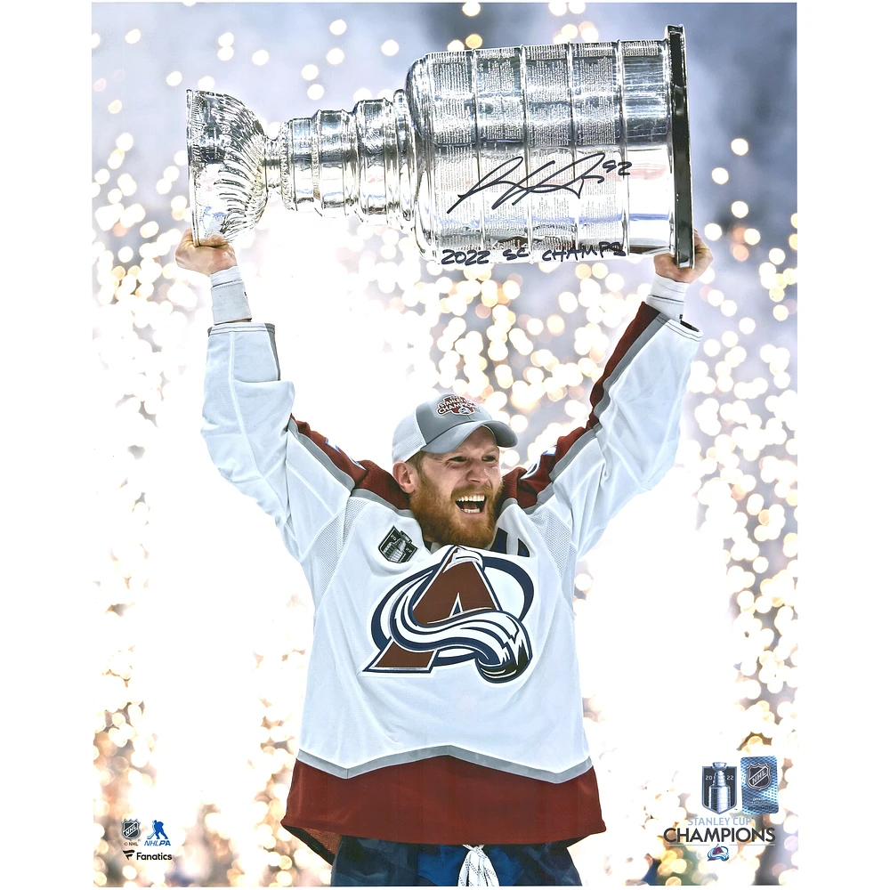 Gabriel Landeskog Colorado Avalanche Autographed 2022 Stanley Cup Champions 16" x 20" Raising Cup Photograph with "2022 SC Champs" Inscription