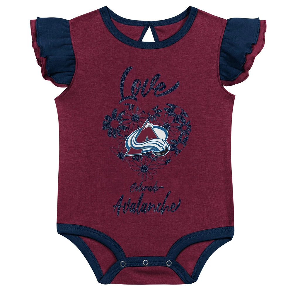 Girls Infant Burgundy/Navy Colorado Avalanche Two-Pack Training Bodysuit Set