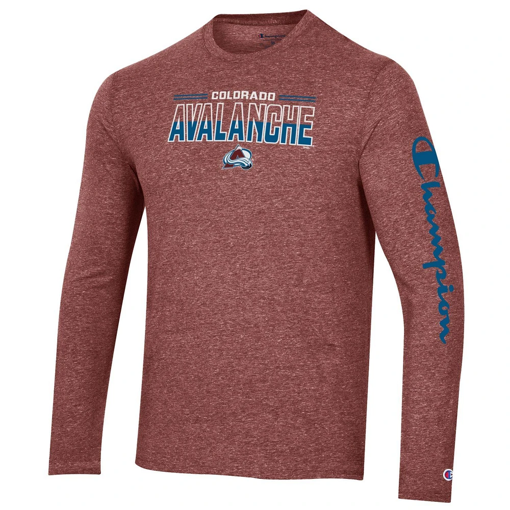 Men's Champion Heather Burgundy Colorado Avalanche Tri-Blend Long Sleeve T-Shirt