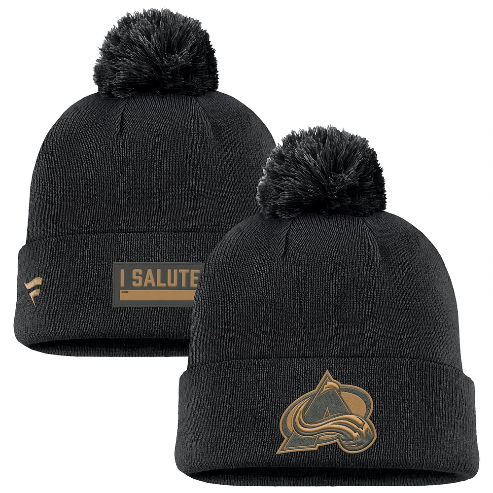 Bonnet en tricot à revers avec pompon pour homme Fanatics Colorado Avalanche noir