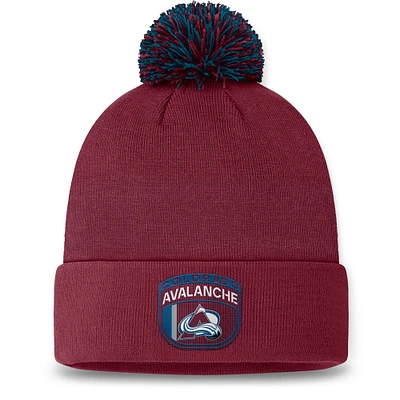 Bonnet en tricot à revers de repêchage de la LNH 2024 de l'Avalanche du Colorado Fanatics pour hommes, bordeaux, avec pompon