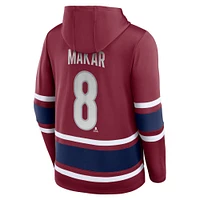 Men's Fanatics Cale Makar Burgundy Colorado Avalanche Name & Number Lace-Up Pullover Hoodie