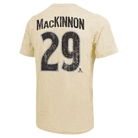 Men's Majestic Threads Nathan MacKinnon Cream Colorado Avalanche Dynasty Name & Number Tri-Blend T-Shirt