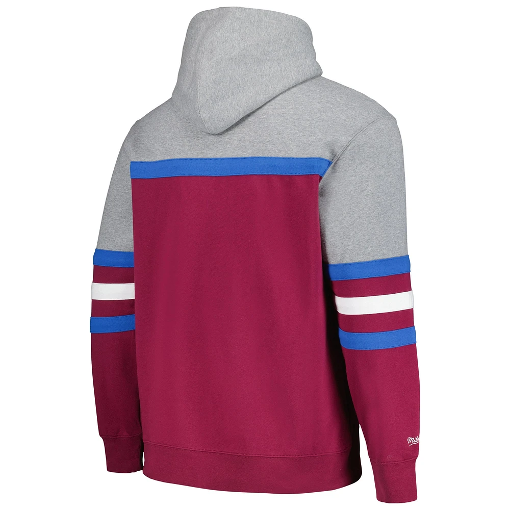 Men's Mitchell & Ness Burgundy/Gray Colorado Avalanche Head Coach Pullover Hoodie