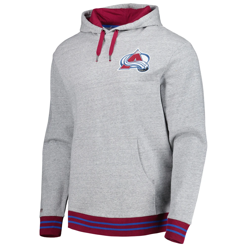 Men's Mitchell & Ness  Heather Gray Colorado Avalanche Classic French Terry Pullover Hoodie