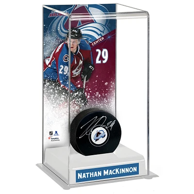 Nathan MacKinnon Colorado Avalanche Autographed Puck with Deluxe Tall Hockey Puck Case