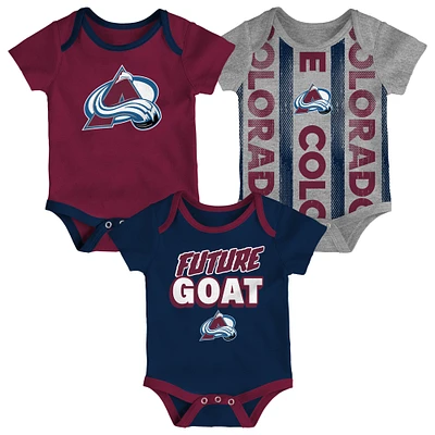 Newborn  Colorado Avalanche Loyal Buddies Three-Pack Bodysuit Set