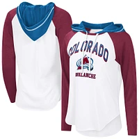 T-shirt à capuche manches longues raglan VIP G-III 4Her par Carl Banks pour femme, blanc, Colorado Avalanche