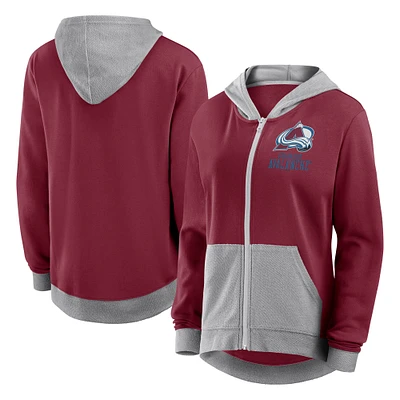 Sweat à capuche entièrement zippé en French Terry Hit It du Colorado Avalanche bordeaux pour femme
