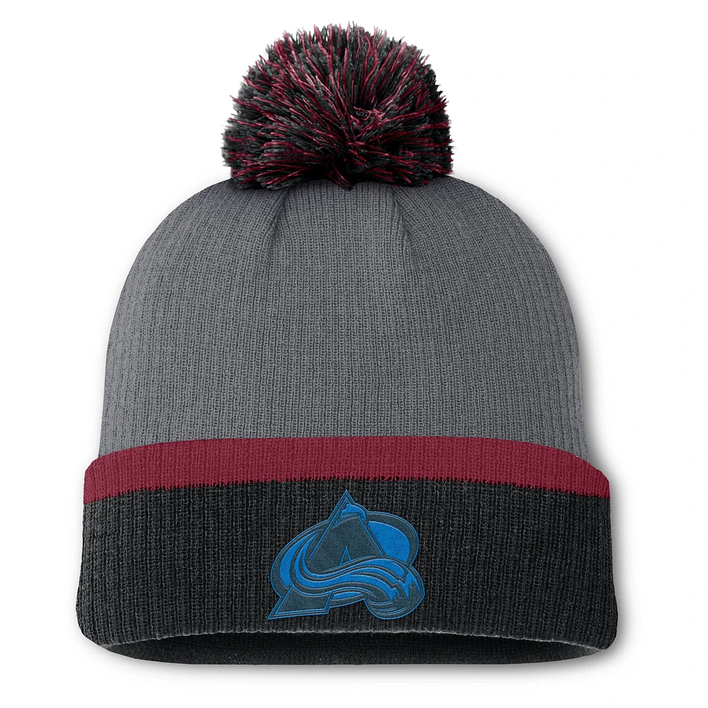 Bonnet en tricot à revers avec pompon pour femme Fanatics Colorado Avalanche, anthracite