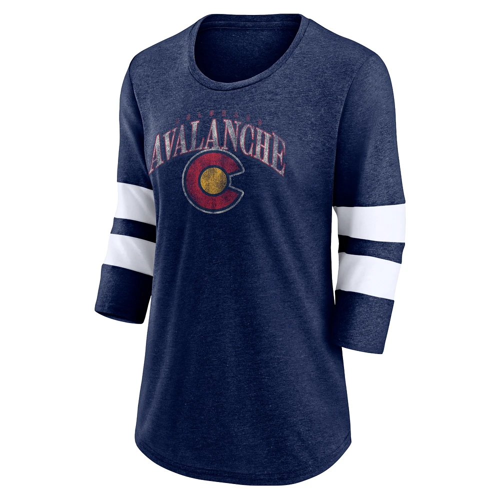 T-shirt à manches 3/4 Fanatics Heather Navy Colorado Avalanche Special Edition 2.0 Barn Burner pour femmes