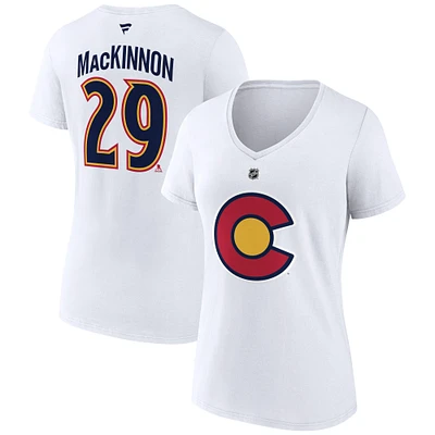 T-shirt blanc à col en V avec nom et numéro Fanatics Nathan MacKinnon pour femmes, édition spéciale 2.0 de l'Avalanche du Colorado