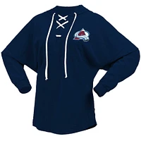 Women's Fanatics Navy Colorado Avalanche Jersey Lace-Up V-Neck Long Sleeve Hoodie T-Shirt