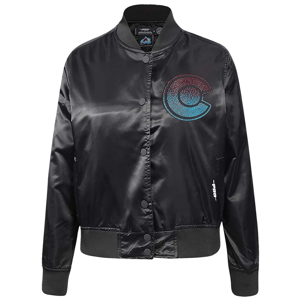 Women's Pro Standard  Black Colorado Avalanche Rhinestone Jewels Satin Full-Snap Jacket