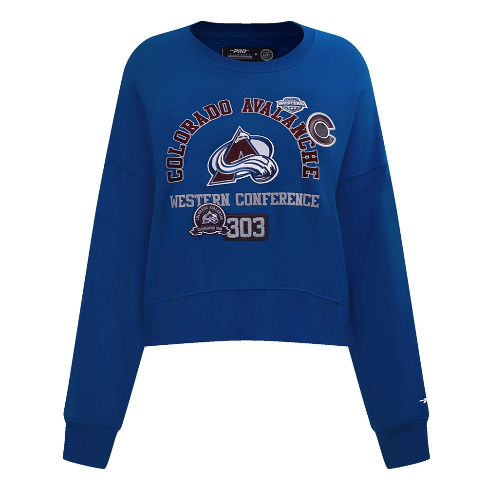 Sweat-shirt court Pro Standard bleu Colorado Avalanche Area Code pour femme