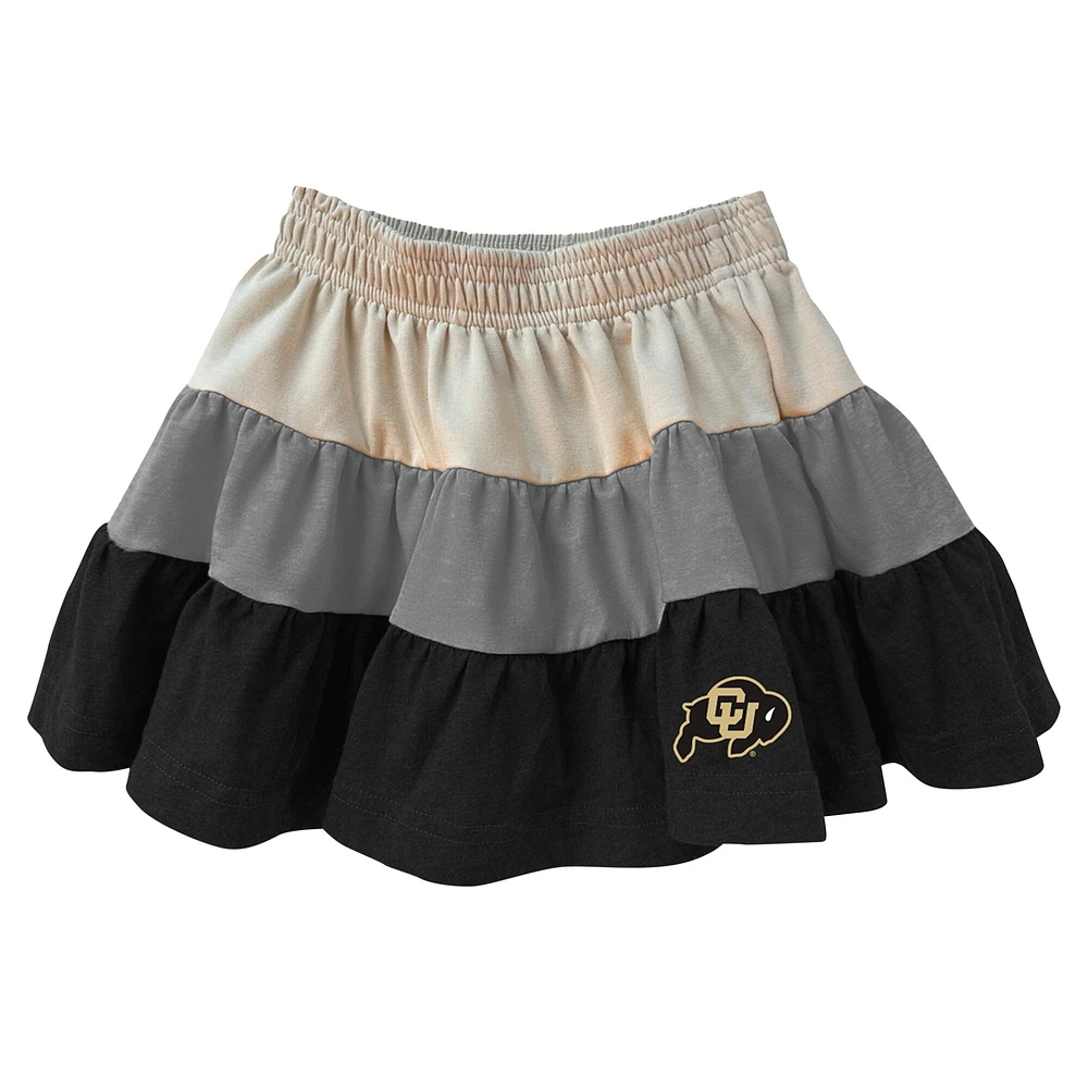 Girls Toddler Wes & Willy Tan Colorado Buffaloes Tri-Blend Sleeveless Full-Zip Hoodie Tiered Skirt Set