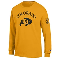 T-shirt à manches longues pour homme Champion Gold Colorado Buffaloes Miss Peggy 100e anniversaire