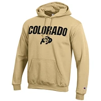 Sweat à capuche Powerblend pour hommes Champion Gold Colorado Buffaloes Straight Over Logo