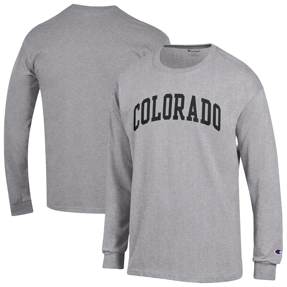 T-shirt à manches longues Basic Arch gris chiné pour homme, Champion Colorado Buffaloes
