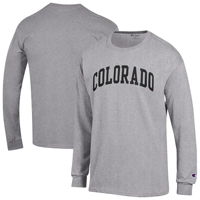 T-shirt à manches longues Basic Arch gris chiné pour homme, Champion Colorado Buffaloes