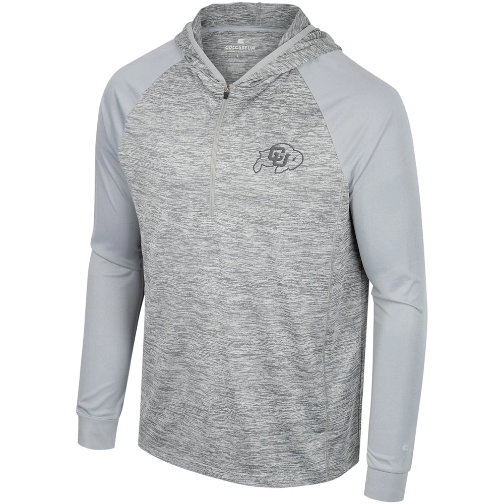 Men's Colosseum Gray Colorado Buffaloes Cybernetic Raglan Quarter-Zip Hooded Top