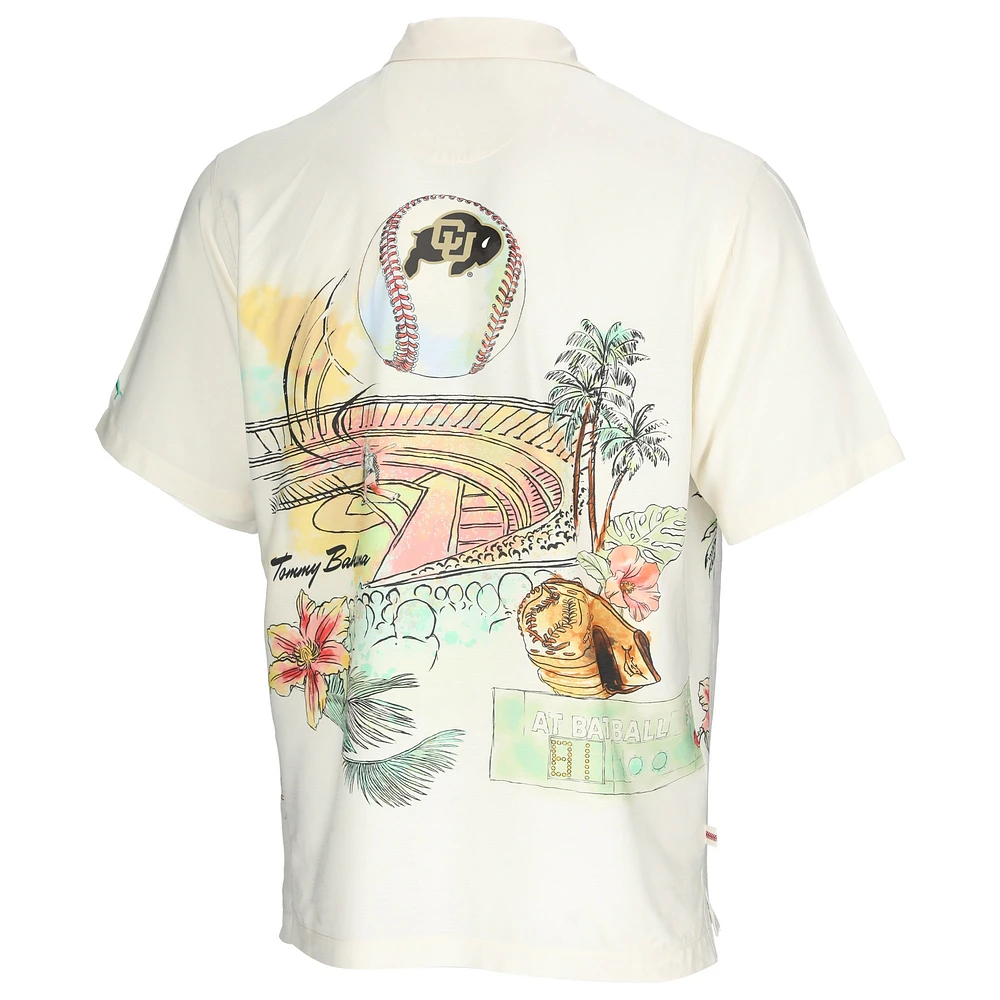 Men's Tommy Bahama Cream Colorado Buffaloes Paradise Fly Ball Camp Button-Up Shirt