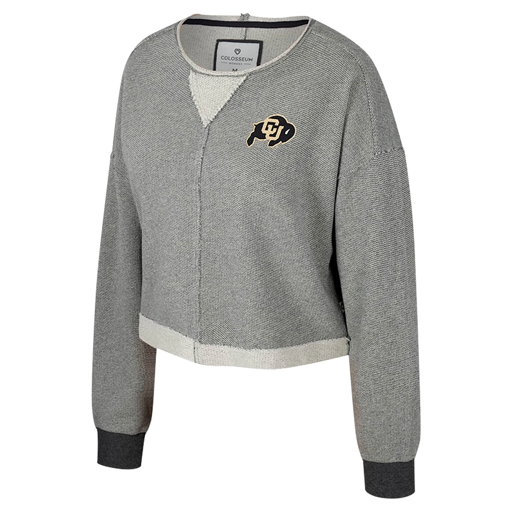 Women's Colosseum Charcoal Colorado Buffaloes Magnum Scoop Neck Cropped Pullover Sweatshirt