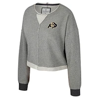 Women's Colosseum Charcoal Colorado Buffaloes Magnum Scoop Neck Cropped Pullover Sweatshirt