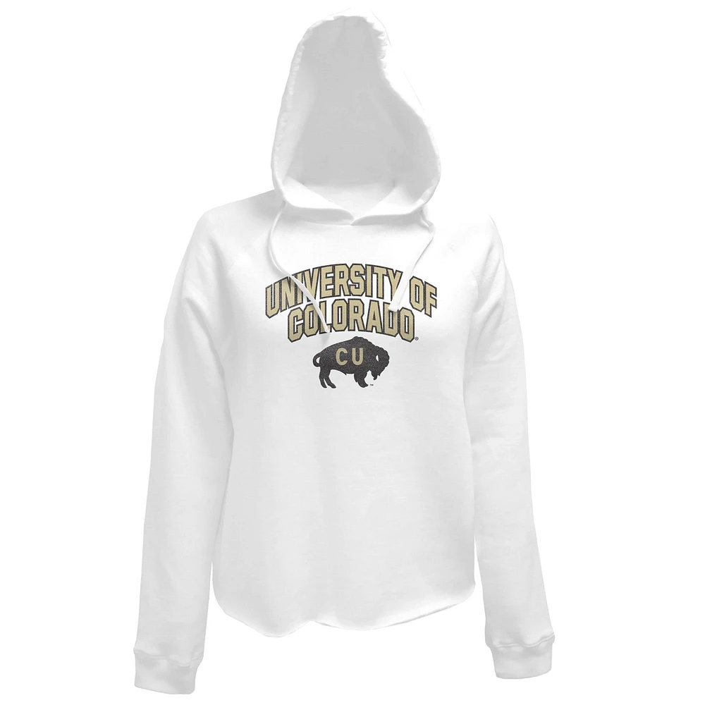 Women's Original Retro Brand White Colorado Buffaloes University of Raglan Cropped Pullover Hoodie