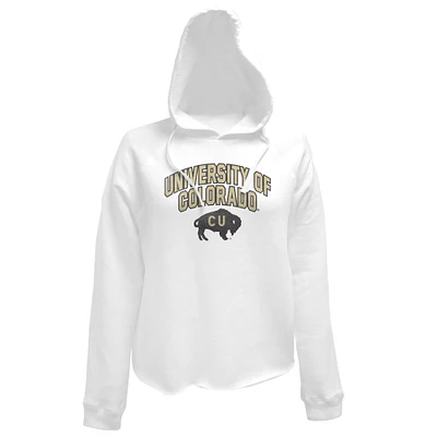 Sweat à capuche court raglan blanc pour femmes, marque rétro originale, Colorado Buffaloes, Université du