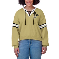 Women's WEAR by Erin Andrews Gold Colorado Buffaloes Lace-Up Pullover Sweater