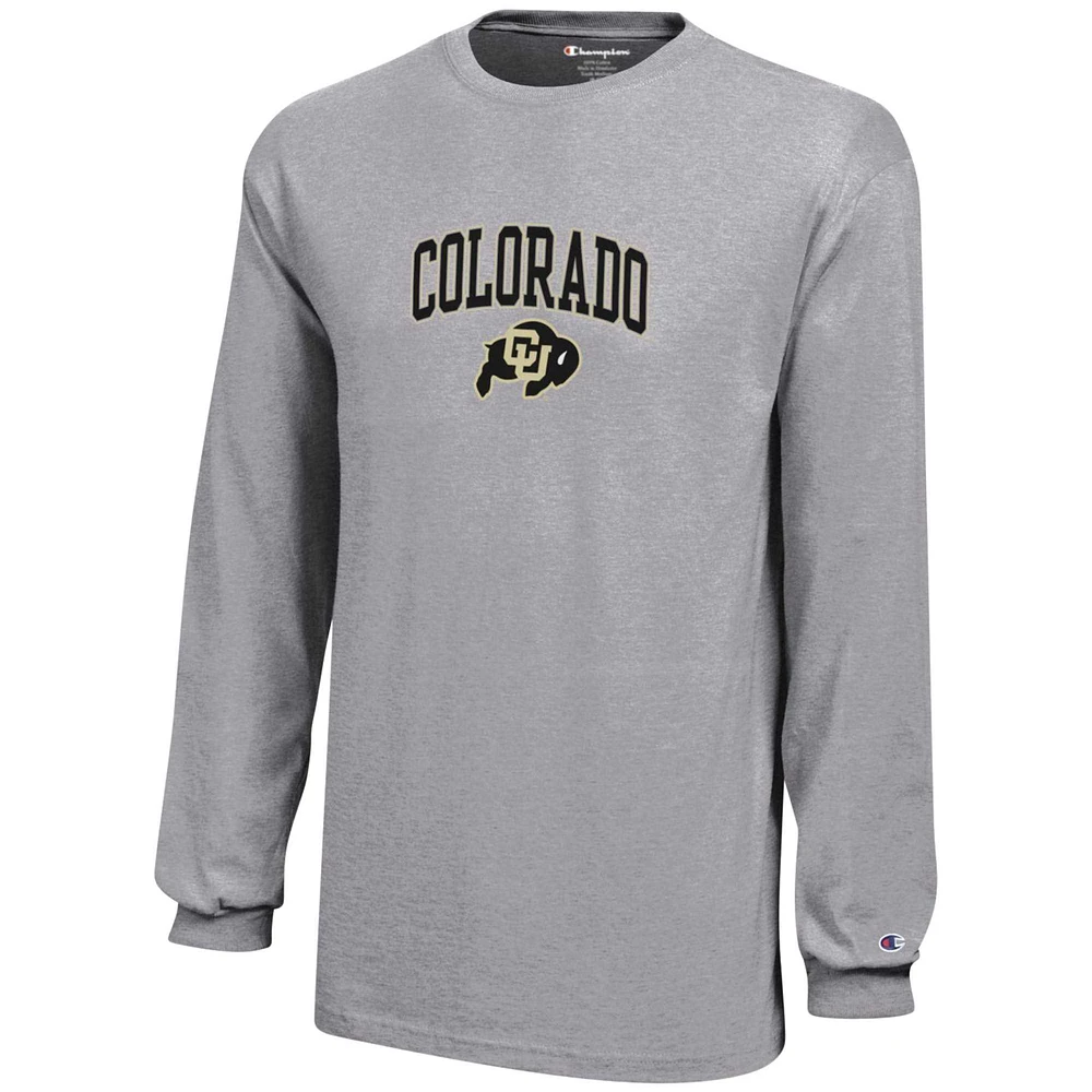 T-shirt en jersey à manches longues avec Logo Arch Over des Colorado Buffaloes de la jeunesse Champion gris
